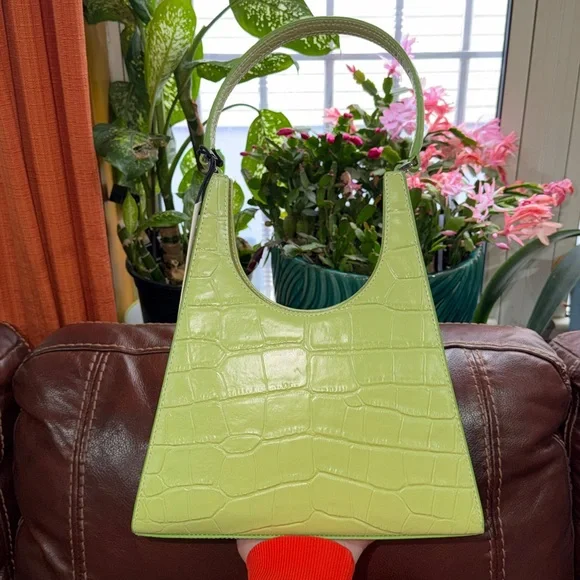 🔥🔥🔥NEW Staud Rey Green Croc Embossed Leather Shoulder Bag - Picture 9 of 14